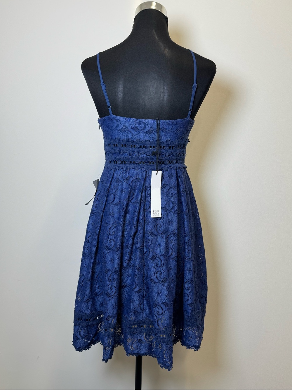 Royal Blue Lace Spaghetti Strap Dress - Delicate Crochet Waist - Picture 7 of 7